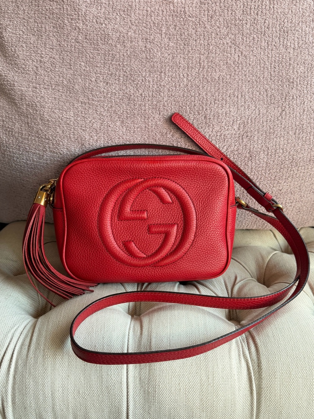 Gucci Soho Disco Camera Bag Red Leather Crossbody with Tassel